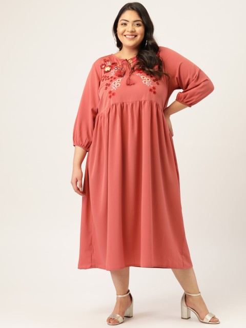 

MELON Plus Size Women Pink Solid A-Line Dress