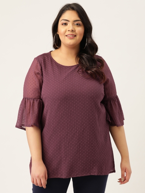 

Melon Plus Size Burgundy Dobby Weave Bell Sleeves Regular Top