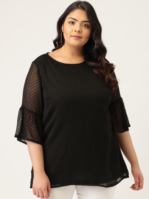 

Melon Plus Size Black Dobby Weave Bell Sleeves Regular Top
