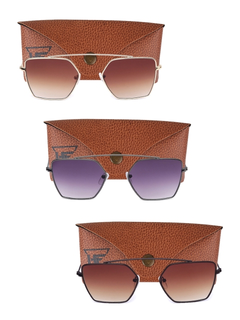 

Swiss Design Pack Of 3 Unisex Square UV Protected Sunglasses SDSG68, Brown