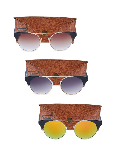 

Swiss Design Unisex Set Of 3 UV Protected Round Sunglasses SDSG18, Brown
