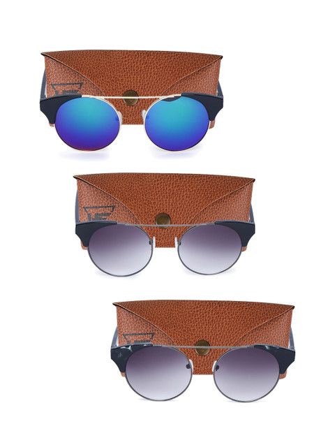 

Swiss Design Unisex Pack Of 3 Round Sunglasses SDSG24, Grey