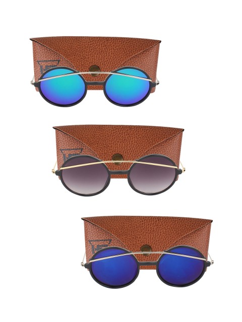 

Swiss Design Unisex Pack Of 3 Round UV Protected Sunglasses SDSG1, Blue