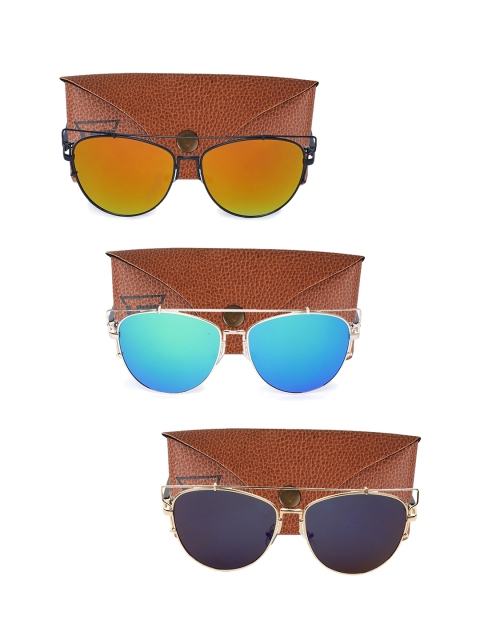 

Swiss Design Pack Of 3 Unisex Cateye UV Protected Sunglasses SDSG44, Orange