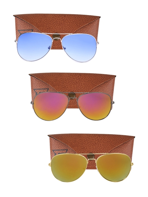 

Swiss Design Unisex Set Of 3 UV Protected Aviator Sunglasses SDSG120, Blue