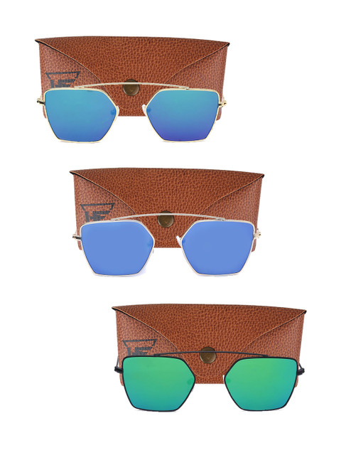 

Swiss Design Unisex Pack Of 3 Browline UV Protected Sunglasses SDSG80, Blue