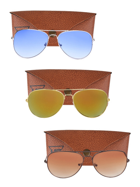 

Swiss Design Unisex Pack Of 3 Aviator UV Protected Sunglasses SDSG121, Blue