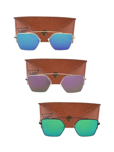 

Swiss Design Unisex Set Of 3 UV Protected Square Sunglasses SDSG94, Blue