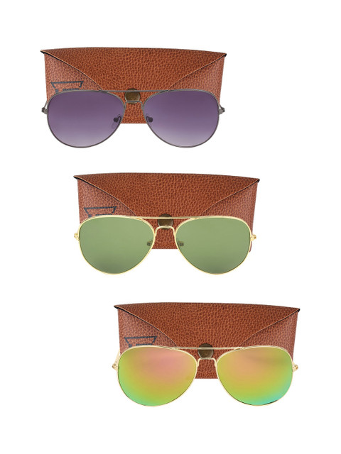 

Swiss Design Unisex Pack Of 3 Aviator UV Protected Sunglasses SDSG114, Grey