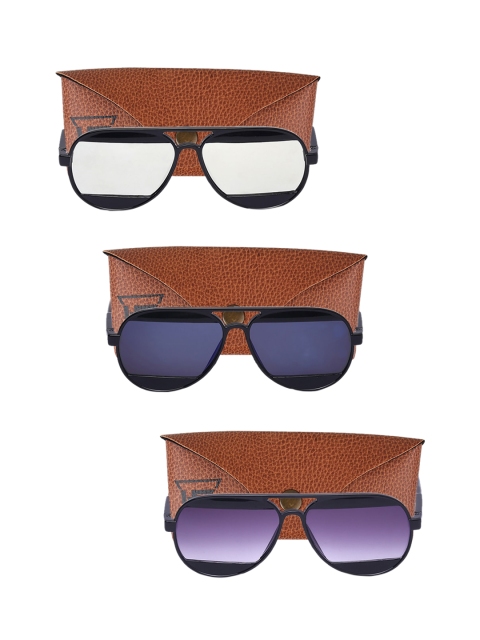 

Swiss Design Pack Of 3 Unisex Aviator UV Protected Sunglasses SDSG103, Silver