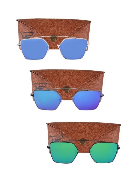 

Swiss Design Unisex Set of 3 UV Protected Stylized Square Sunglasses SDSG83, Blue