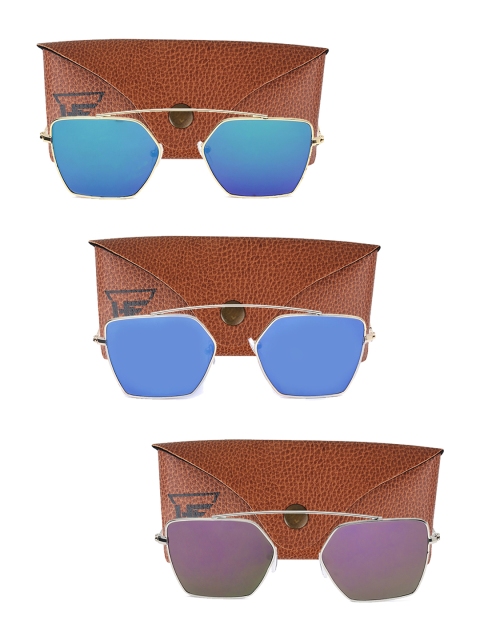 

Swiss Design Unisex Set Of 3 UV Protected Square Sunglasses SDSG79, Blue