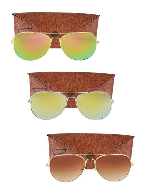 

Swiss Design Unisex Pack of 3 Aviator Sunglasses SDSG122, Gold
