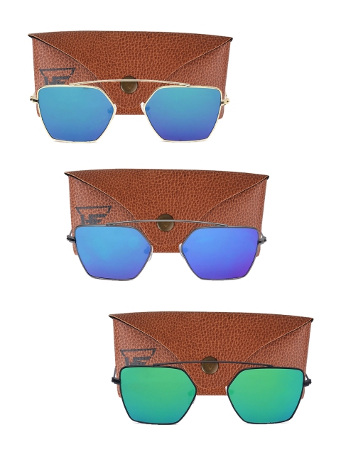 

Swiss Design Unisex Pack Of 3 Browline UV Protected Sunglasses SDSG89, Blue