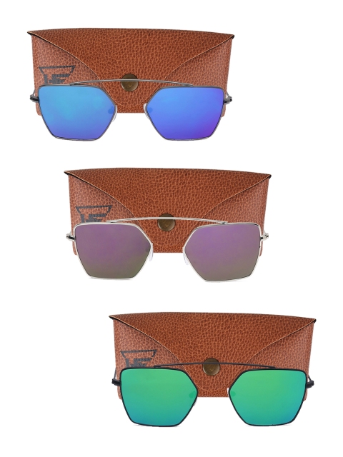 

Swiss Design Unisex Set of 3 UV Protected Stylized Square Sunglasses SDSG92, Blue
