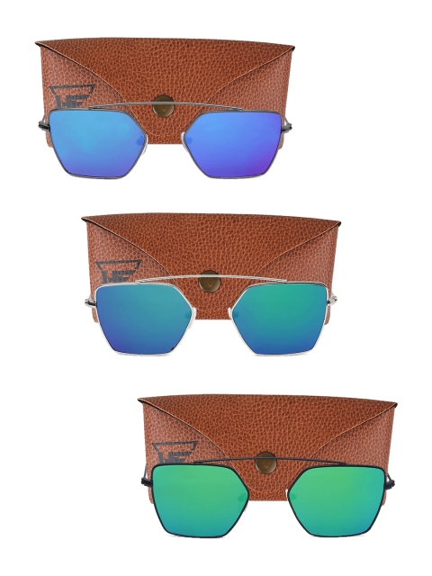

Swiss Design Unisex Set Of 3 UV Protected Square Sunglasses SDSG85, Blue
