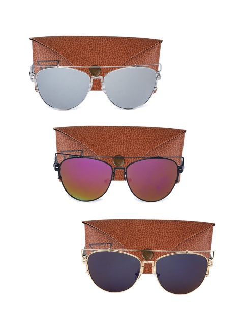 

Swiss Design Unisex Pack of 3 Aviator Sunglasses SDSG37, Silver