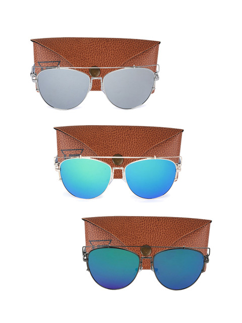 

Swiss Design Unisex Set Of 3 Oval Sunglasses SDSG36, Silver