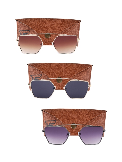 

Swiss Design Unisex Set Of 3 UV Protected Square Sunglasses SDSG57, Brown