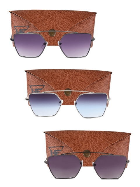 

Swiss Design Unisex Set Of 3 UV Protected Square Sunglasses SDSG65, Grey