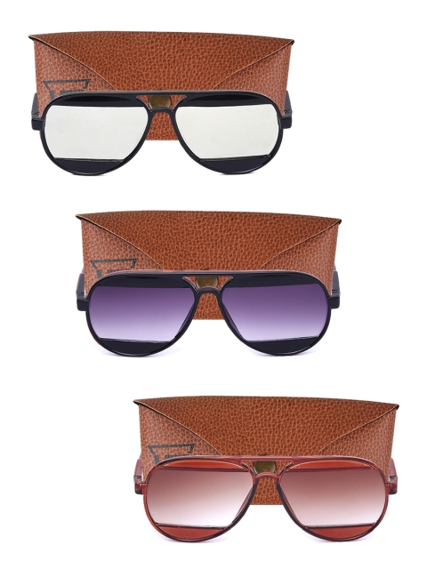 

Swiss Design Unisex Set Of 3 UV Protected Aviator Sunglasses SDSG97, Silver