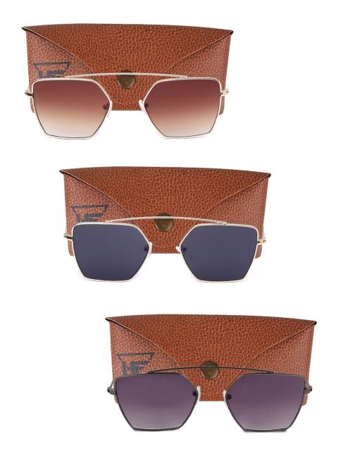 

Swiss Design Pack Of 3 Unisex Square UV Protected Sunglasses SDSG60, Brown