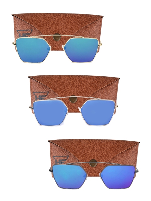 

Swiss Design Unisex Pack Of 3 Browline UV Protected Sunglasses SDSG77, Blue