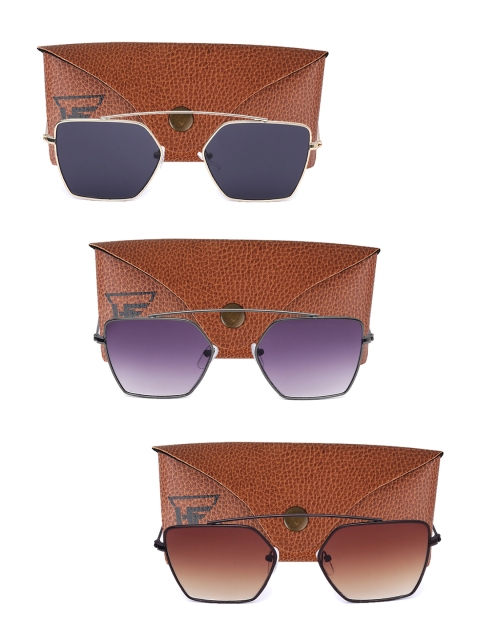 

Swiss Design Unisex Set Of 3 UV Protected Square Sunglasses SDSG62, Brown