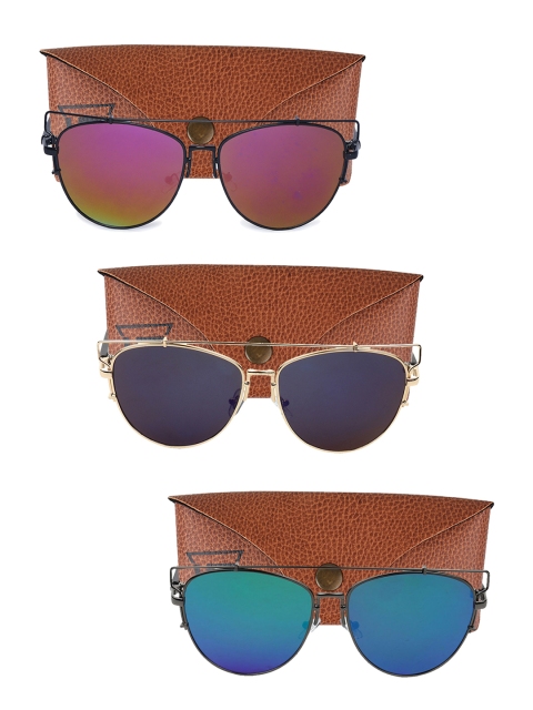 

Swiss Design Unisex Pack Of 3 Aviator UV Protected Sunglasses SDSG42, Purple
