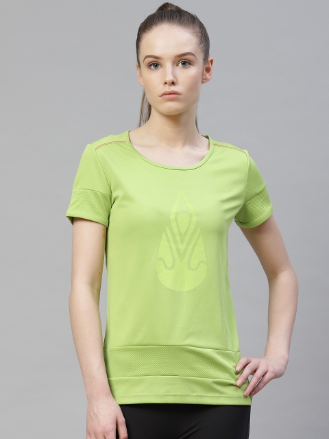 

Alcis Women Lime Green Self Design Round Neck Sports T-shirt