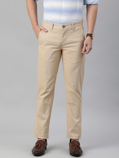 

Louis Philippe Sport Men Beige Textured Tapered Fit Low-Rise Regular Trousers