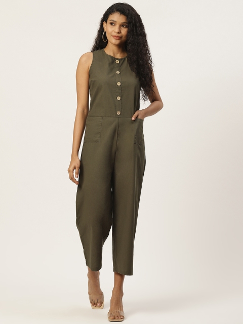 

Trend Arrest Women Olive Green Solid Pure Cotton Boiler Suit