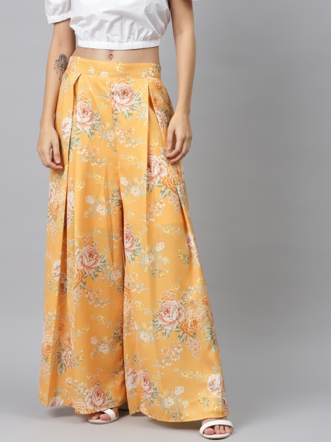 

SASSAFRAS Women Mustard Yellow & Green Printed Flared Palazzos