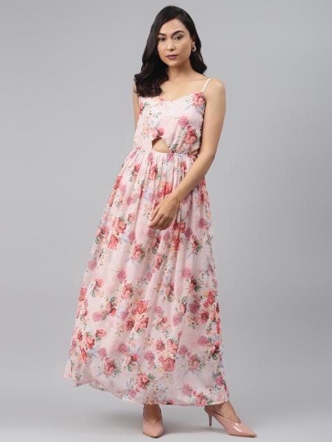 

SASSAFRAS Women Peach-Coloured Floral Printed Maxi Dress