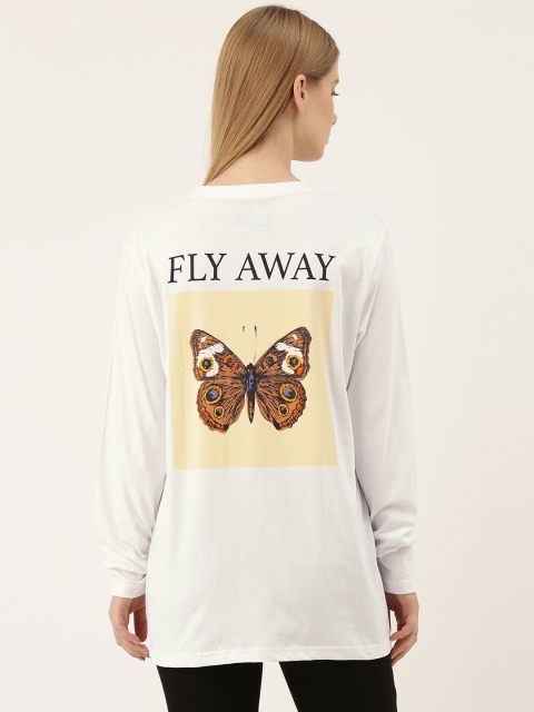 

DILLINGER Women White Printed Round Neck Oversized T-shirt