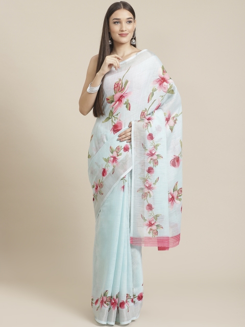 

Shangrila Creation Blue & Pink Floral Digital Print Saree