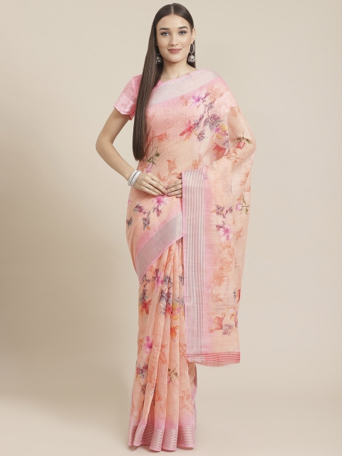 

Shangrila Creation Peach-Coloured & Orange Floral Digital Print Saree