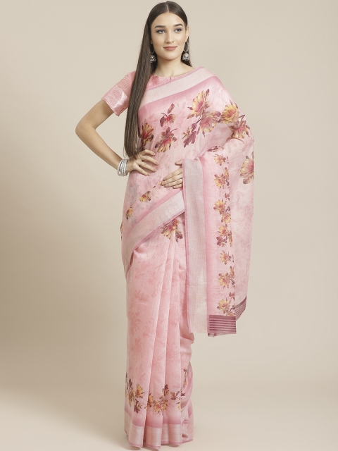 

Shangrila Creation Pink & Mauve Floral Digital Print Saree