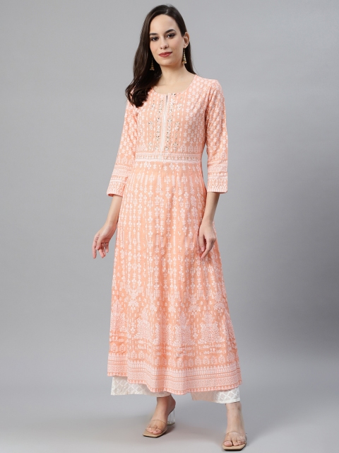 

Anubhutee Women Peach-Coloured & White Printed Kurta with Palazzos