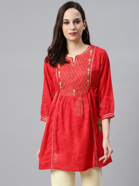 

Anubhutee Women Red & Golden Printed A-LIne Kurti
