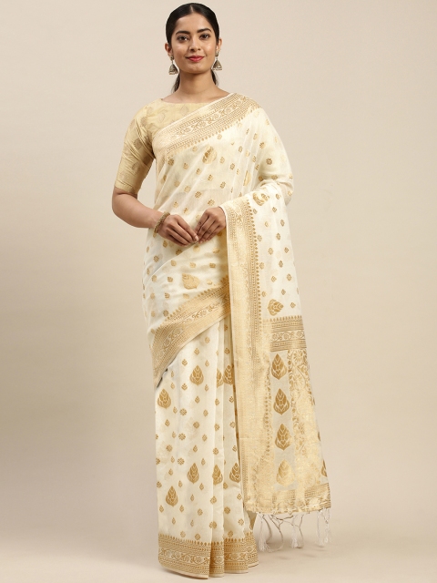 

Varanga White & Gold-Toned Woven Design Kanjeevaram Saree