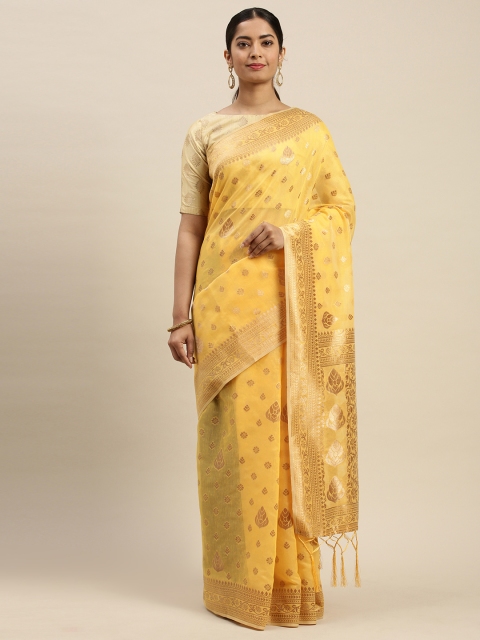 

Varanga Yellow & Bronze-Toned Woven Design Kanjeevaram Saree