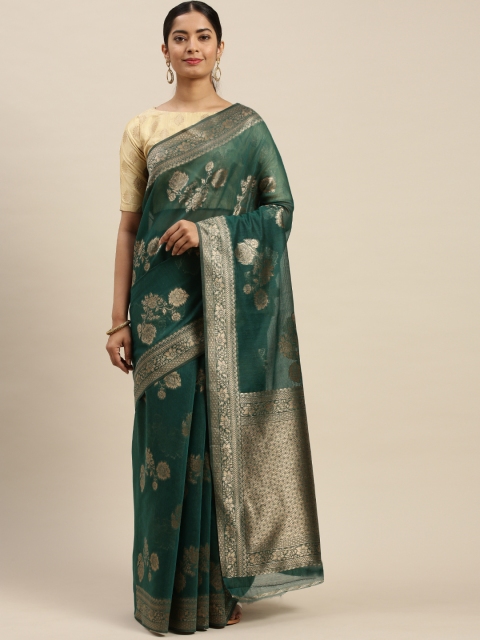 

Varanga Teal Green & Gold-Toned Woven Design Kanjeevaram Saree