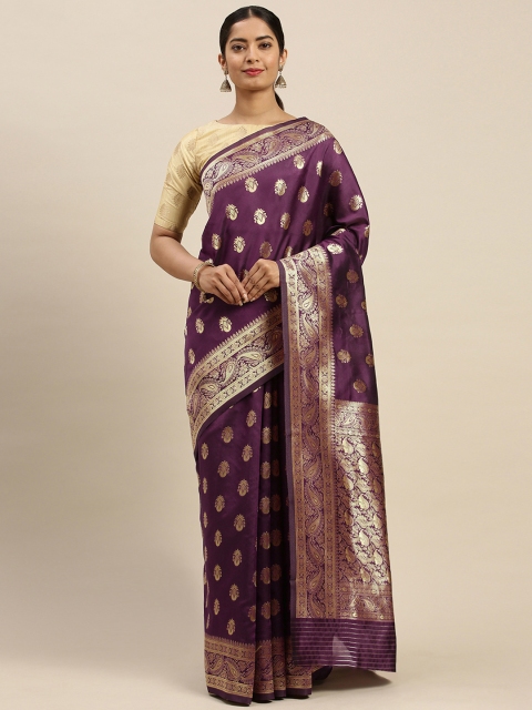 

Varanga Purple & Gold-Toned Woven Design Kanjeevaram Saree