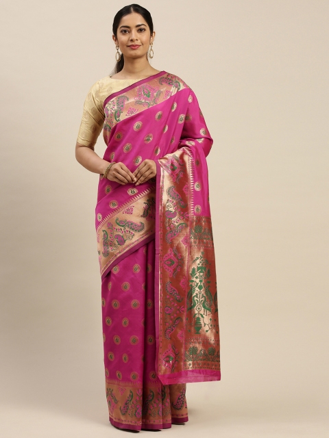 

Varanga Pink & Gold-Toned Woven Design Kanjeevaram Saree