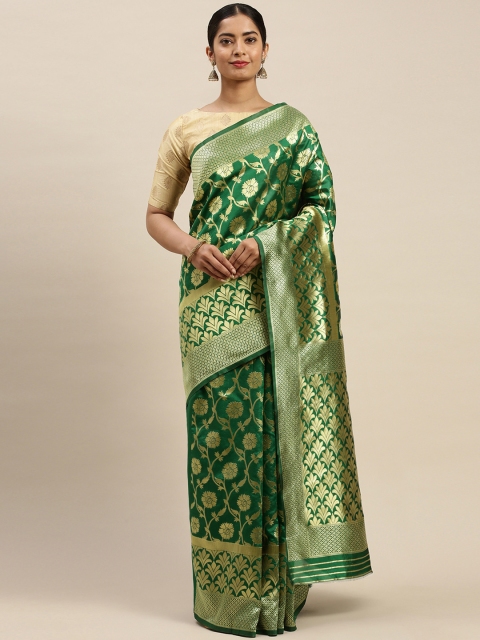 

Varanga Green & Gold-Toned Woven Design Kanjeevaram Saree
