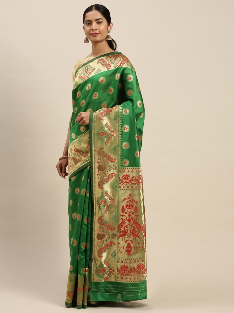

Varanga Green & Gold-Toned Woven Design Kanjeevaram Saree