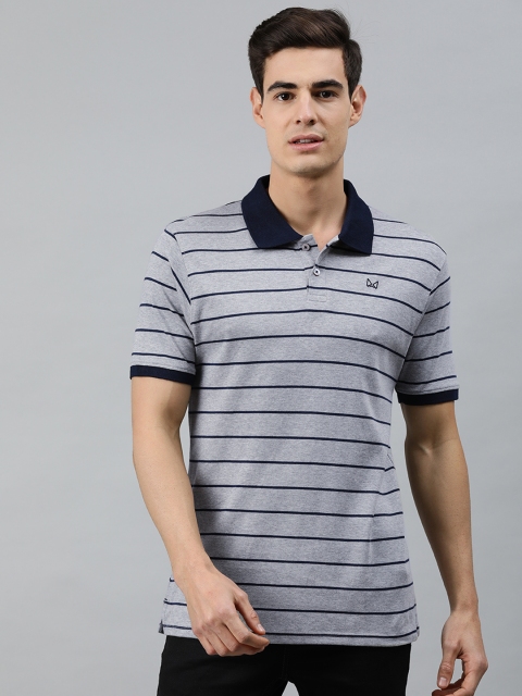 

MARCA Disati Men Grey Melange & Black Striped Polo Collar T-shirt