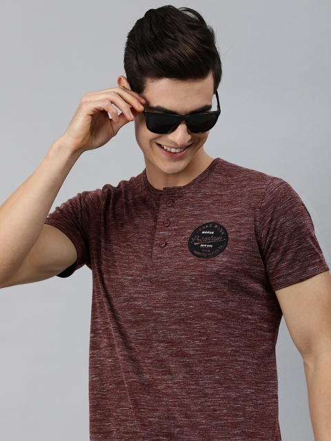 

MARCA Disati Men Maroon Printed Henley Neck T-shirt