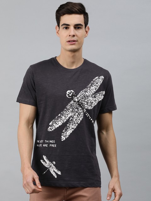 

MARCA Disati Men Charcoal Printed Round Neck T-shirt